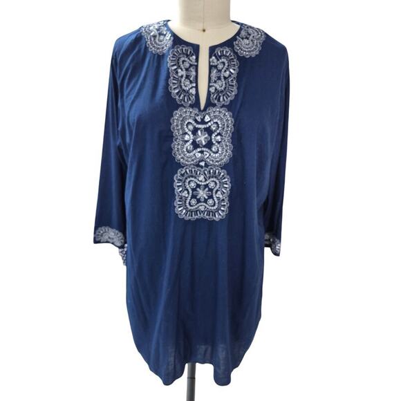 NWT Chicos 100% Cotton Calypso/Jinx Tunic Newport Navy Blue/Silver Sz 3/XL - Picture 1 of 5